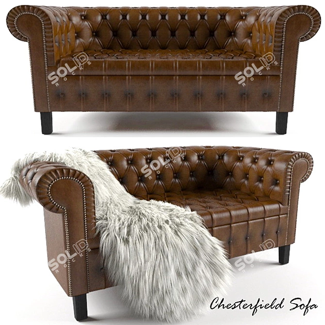 Vintage English Leather Chesterfield Loveseat 3D model image 1