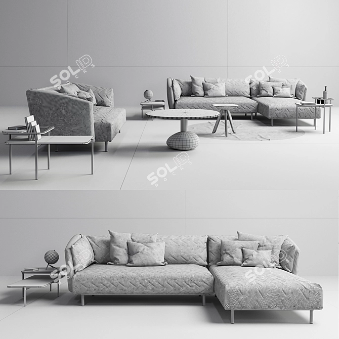 Sophisticated OBI Sofa Set & Decor 3D model image 3