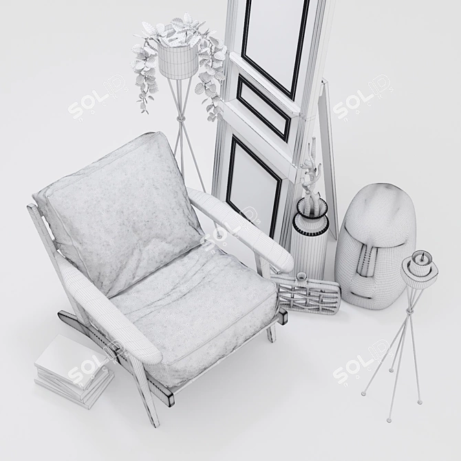 Modern Loft Set: Leather Lounge Chair, Decorative Vases, Mirror Door, Candle Holder 3D model image 3