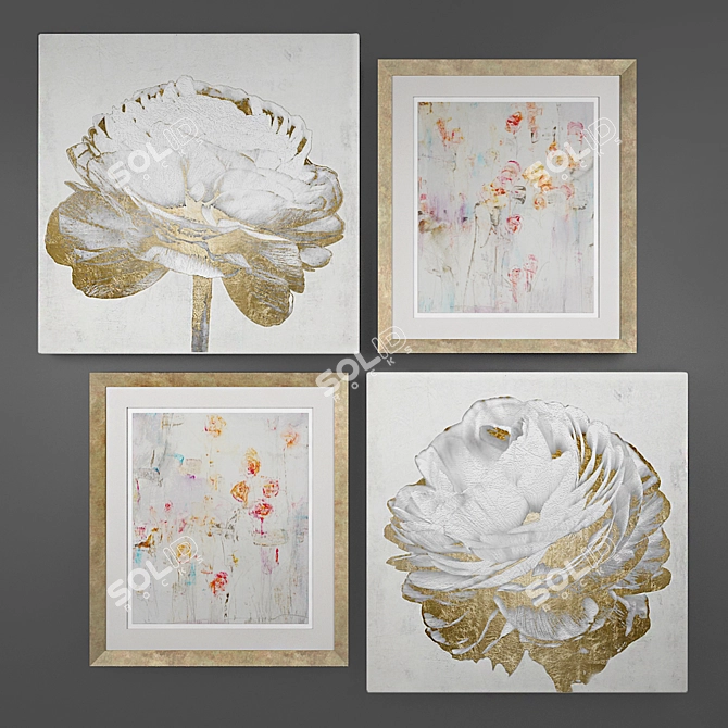 Gallery-worthy Art Set: Wild Orange, Gold & White Blossom, Spotted Garden 3D model image 2