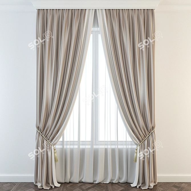 Elegant Drapery Curtain 3D model image 1