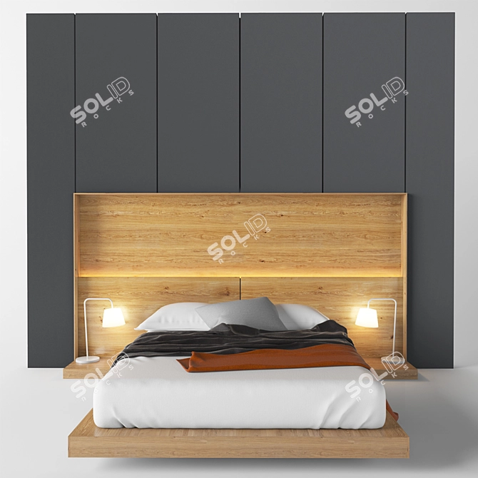 Modern Bed with UVW Unwrap 3D model image 1