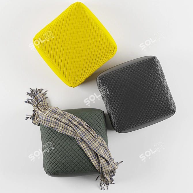 Cozy Square Pouf and Throw 3D model image 2