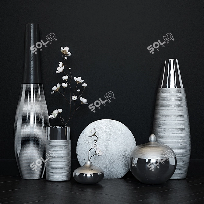 Elegant Silver Vase Collection 3D model image 1