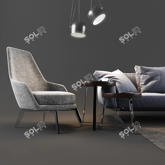 Flexform 9-Piece Furniture Set 3D model image 2