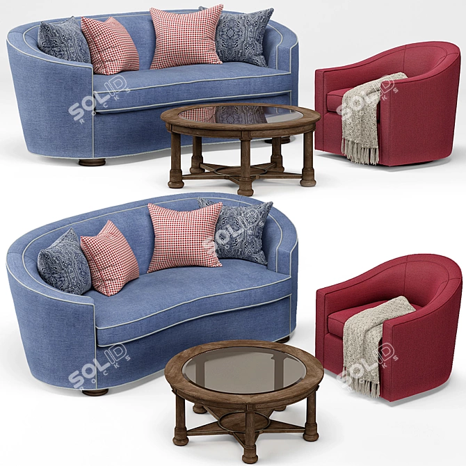 Title: Anthony Baratta Isla Sofa & Rocco Swivel Chair Set 3D model image 1