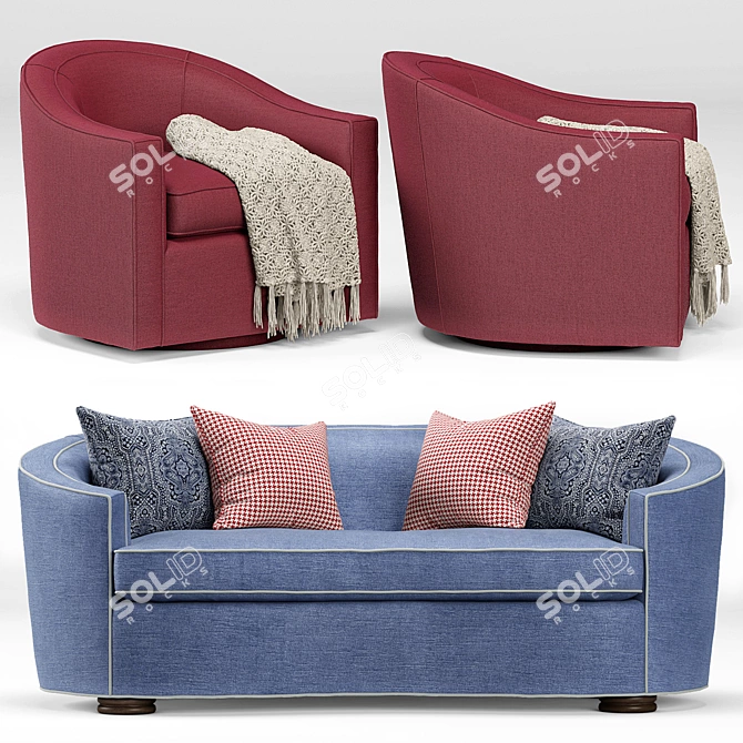 Title: Anthony Baratta Isla Sofa & Rocco Swivel Chair Set 3D model image 2