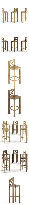 Rustic Wooden Bar Stool 3D model image 2