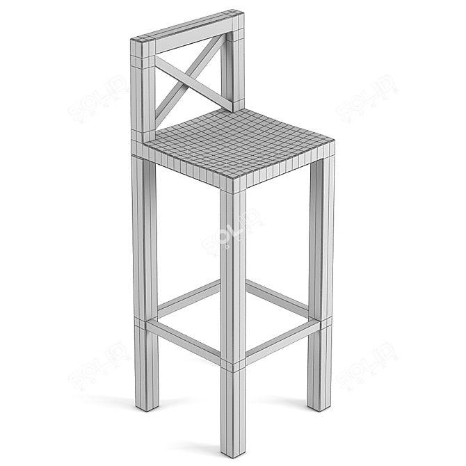 Rustic Wooden Bar Stool 3D model image 3