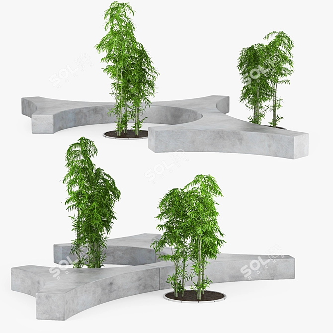 Elegant Folia Bench in Concrete 3D model image 1
