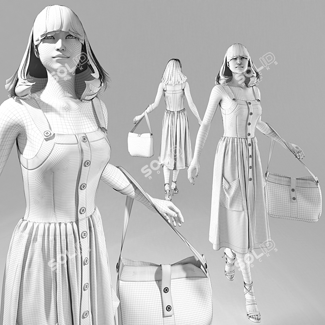 Realistic Female Mannequin in Sarafan: Designer A. Korfiati Cut 3D model image 3