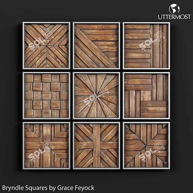 Rustic Wooden Squares: A Distinctive Collage 3D model image 1