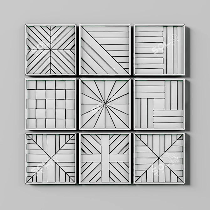 Rustic Wooden Squares: A Distinctive Collage 3D model image 3