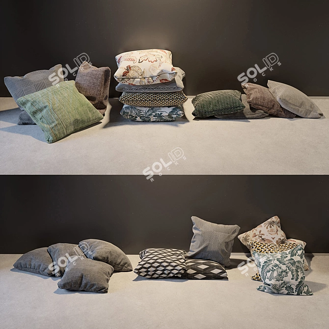 Luxury Stacked Pillow Collection 3D model image 1