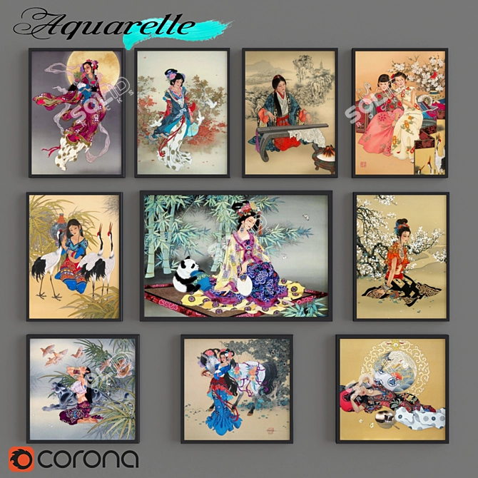 Title: Chinese Beauties Aquarelle Art 3D model image 1