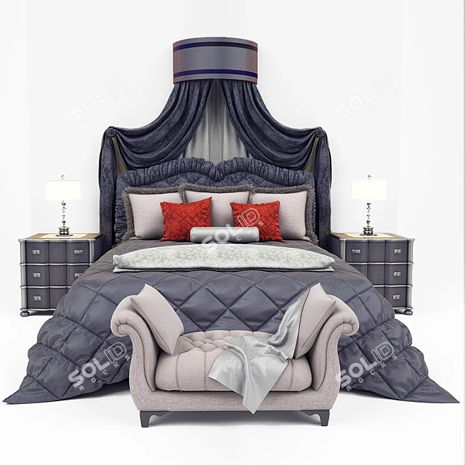 Elegant Classic Bed 3D model image 2