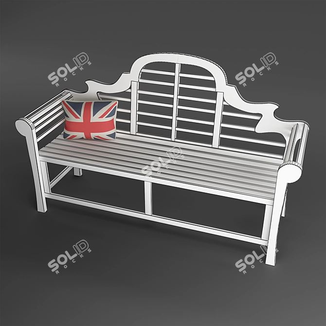 Elegant Lutyens Teak Bench 3D model image 3