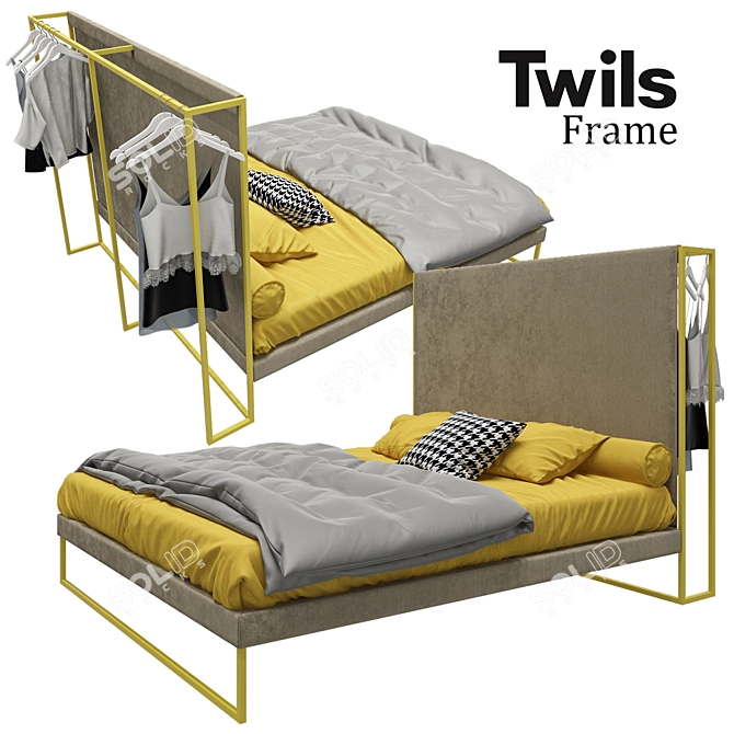 Twils Frame Bed: Metal, Wood, Fabric Finish 3D model image 1