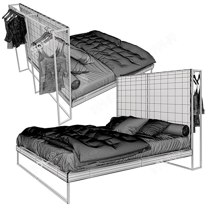 Twils Frame Bed: Metal, Wood, Fabric Finish 3D model image 2