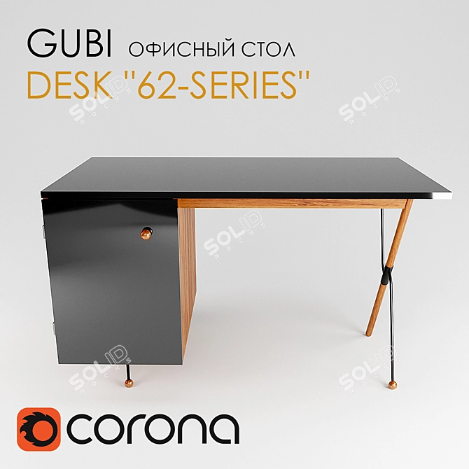 Gubi Desk 62-Series: Elegant Walnut and Black Office Table 3D model image 1