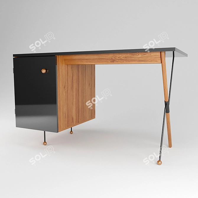 Gubi Desk 62-Series: Elegant Walnut and Black Office Table 3D model image 2