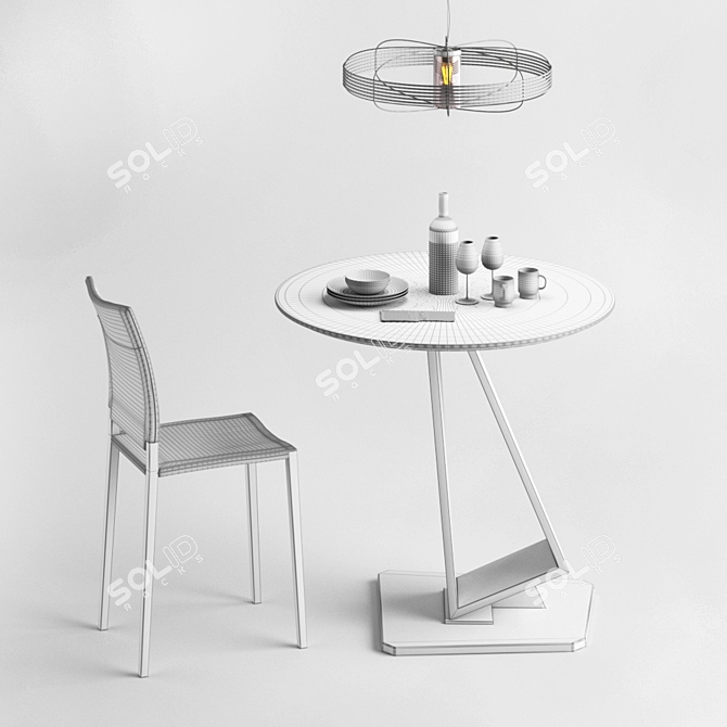 Elegante Steel and Walnut Table 3D model image 2