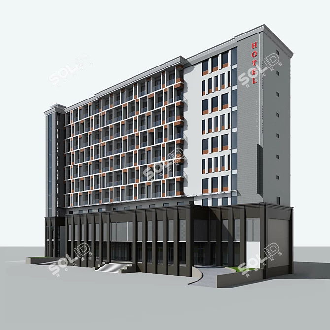 High-rise Hotel Building 3D model image 1