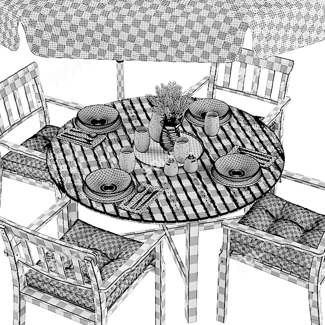 Elegant Angso Round Table Set 3D model image 3