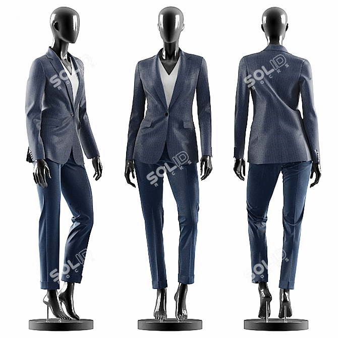 Elegant Blue Women's Suit 3D model image 1