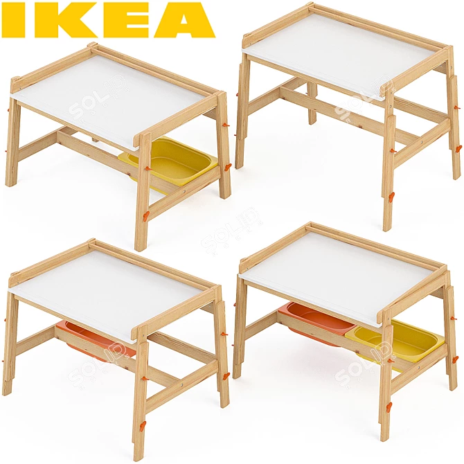 Adjustable Children's Desk Set with IKEA FLISAT 3D model image 3