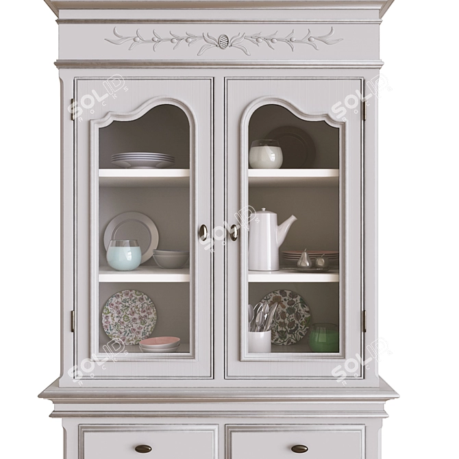 Provence Style White Kitchen Cupboard 3D model image 2