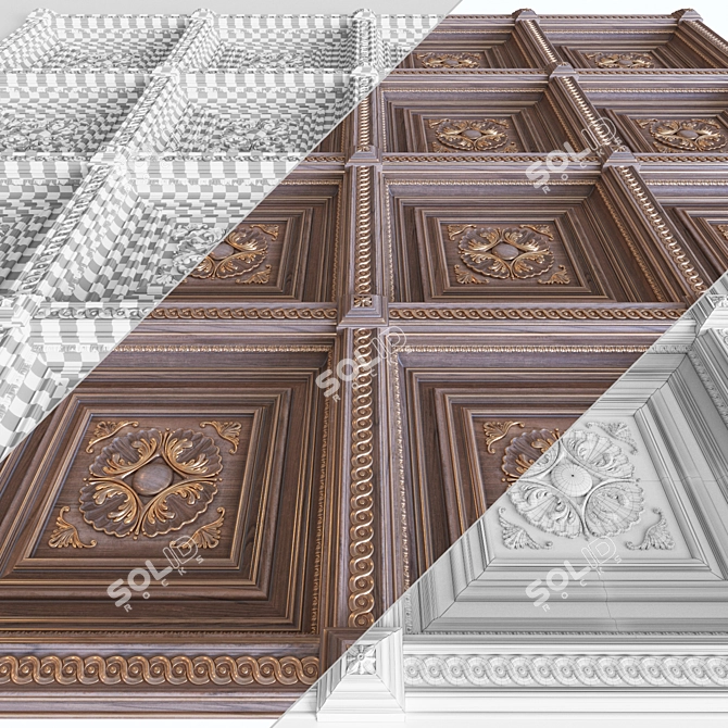 Elegant Coffer Ceiling Design 3D model image 2