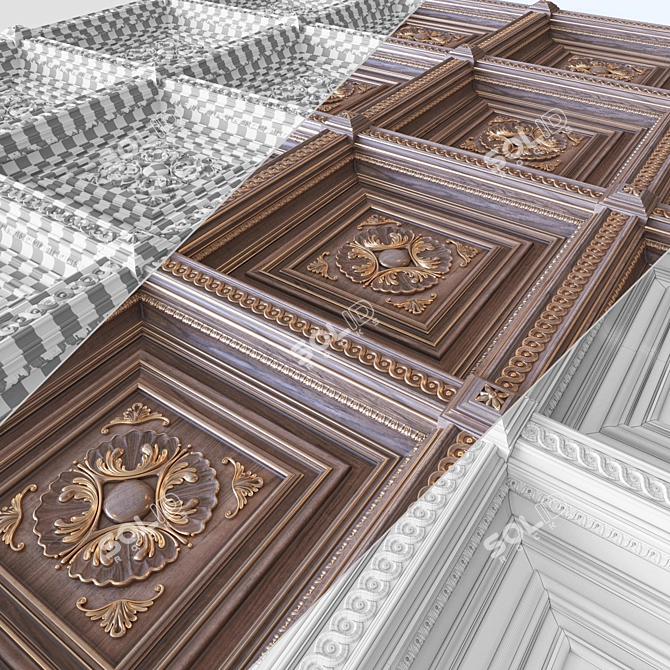 Elegant Coffer Ceiling Design 3D model image 3