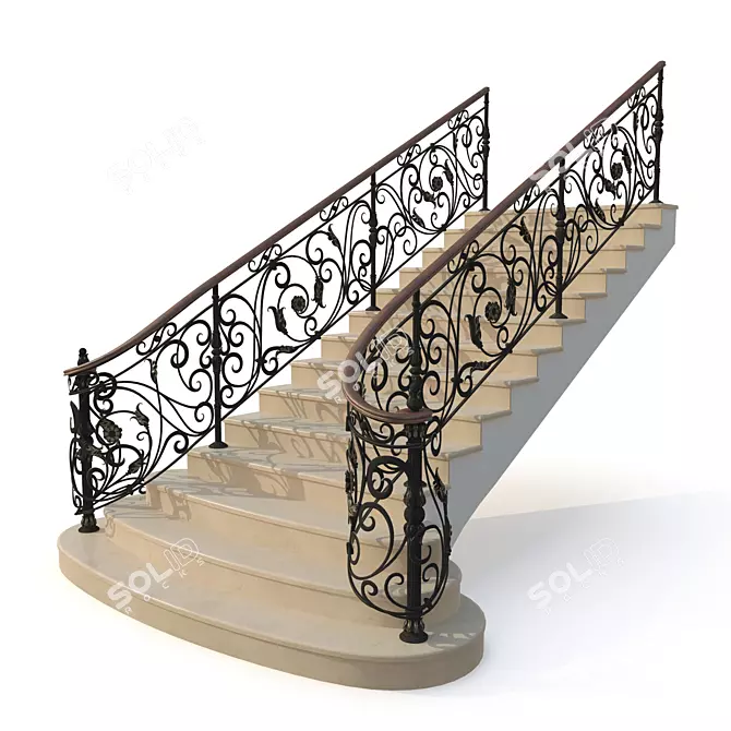 Elegant Wrought Iron Railing 3D model image 1