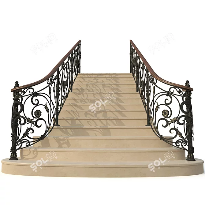 Elegant Wrought Iron Railing 3D model image 2