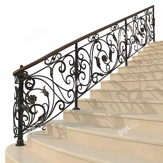 Elegant Wrought Iron Railing 3D model image 3