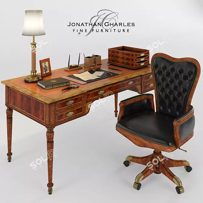 Classic Office Set: Armchair, Desk & Accessories 3D model image 1