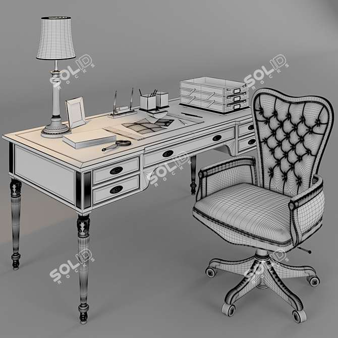 Classic Office Set: Armchair, Desk & Accessories 3D model image 3