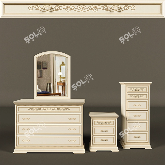 Camel Torriani: Elegant 4-Drawer Chest, Mirror & Nightstand Set 3D model image 1