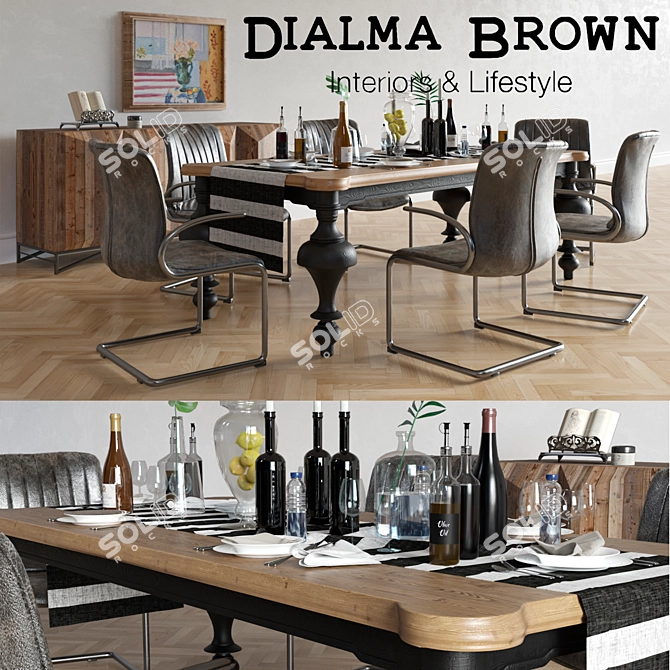 Dialma Brown Dining Set: Stylish Elegance 3D model image 1