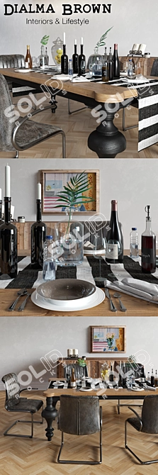 Dialma Brown Dining Set: Stylish Elegance 3D model image 2