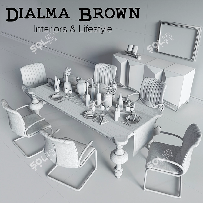 Dialma Brown Dining Set: Stylish Elegance 3D model image 3