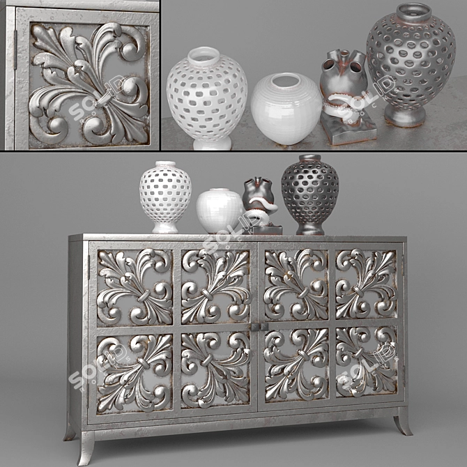 Elegant Carved Sideboard 3D model image 1