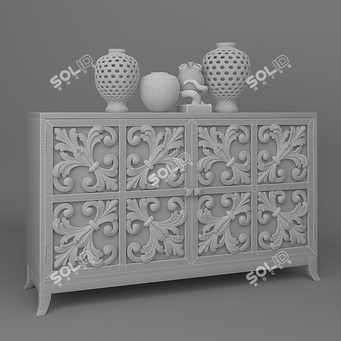 Elegant Carved Sideboard 3D model image 2