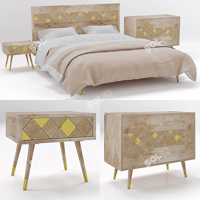 Elegant SALOME Mango Wood Furniture 3D model image 1