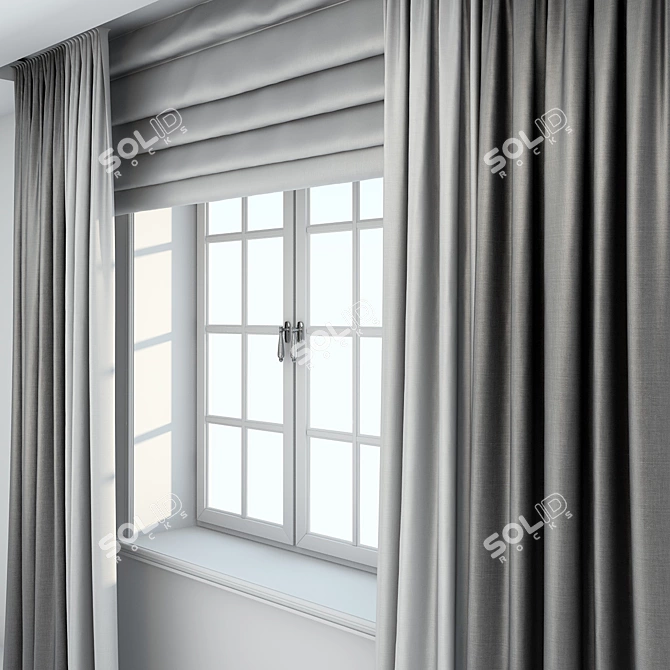 Two-Tone Roman Blinds & Window Set 3D model image 2