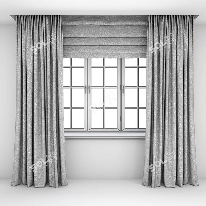 Two-Tone Roman Blinds & Window Set 3D model image 3