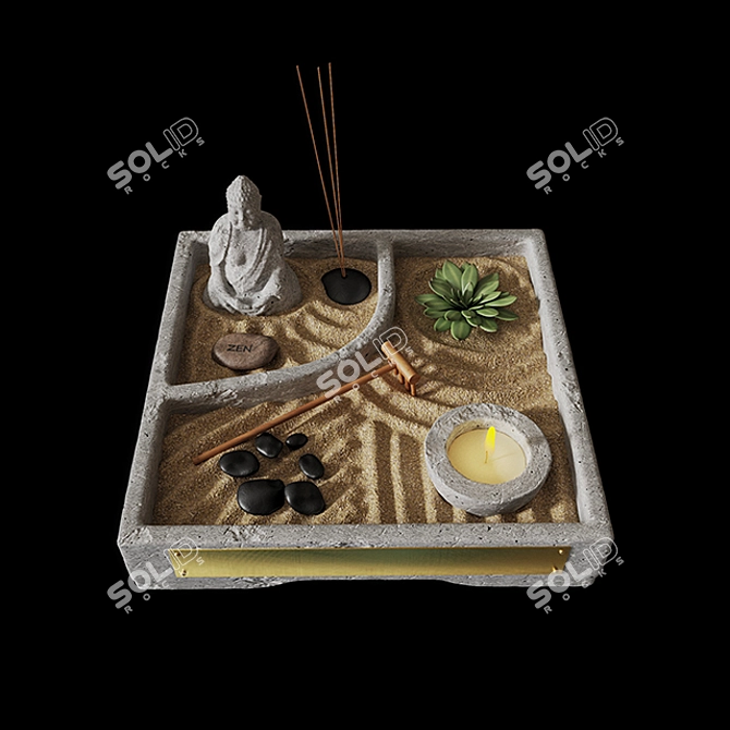 Tranquil Mini Zen Garden 3D model image 1