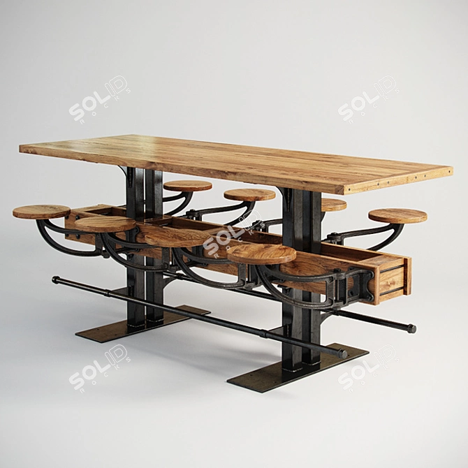 Vintage Swing Out Bar Table - Industrial Rustic 3D model image 1