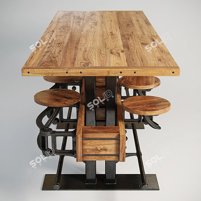 Vintage Swing Out Bar Table - Industrial Rustic 3D model image 2